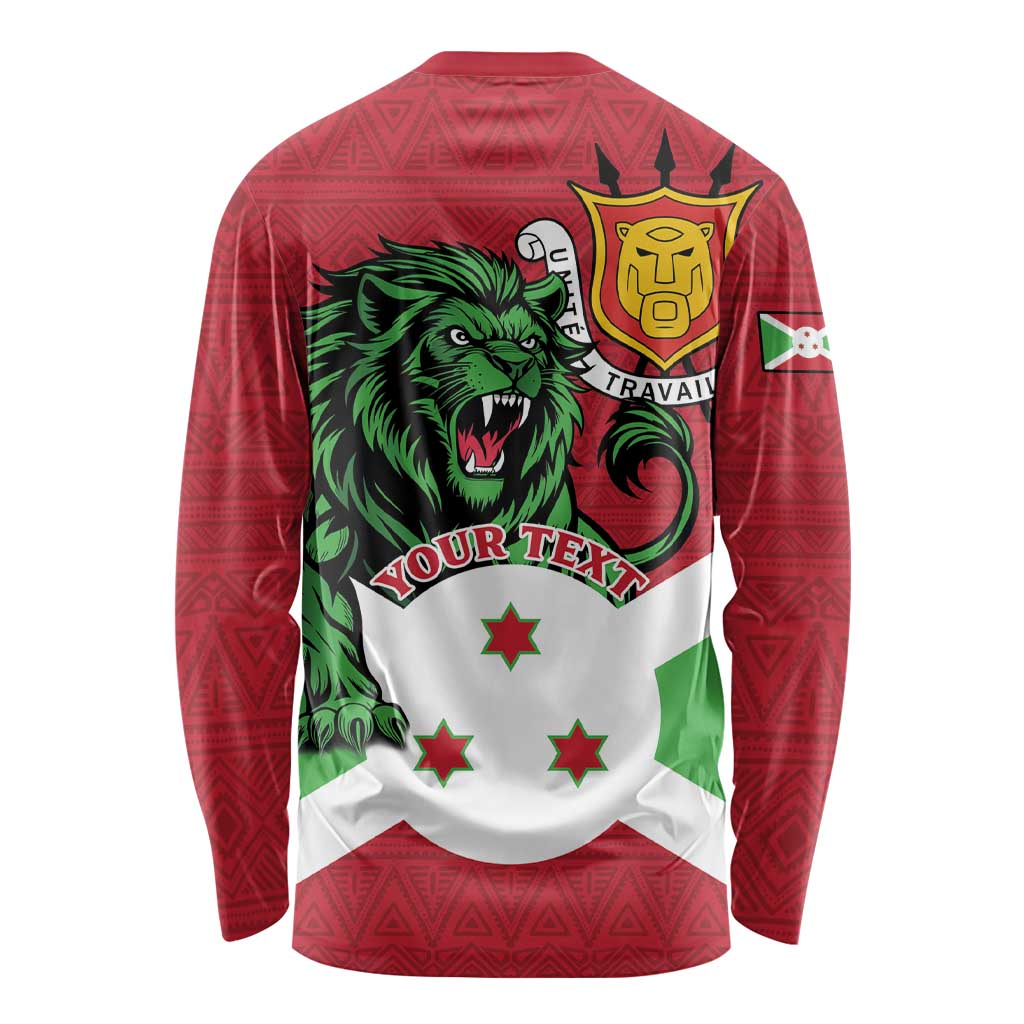 Personalized Burundi Long Sleeve Shirt Lion and Coat Of Arms - Flag Style