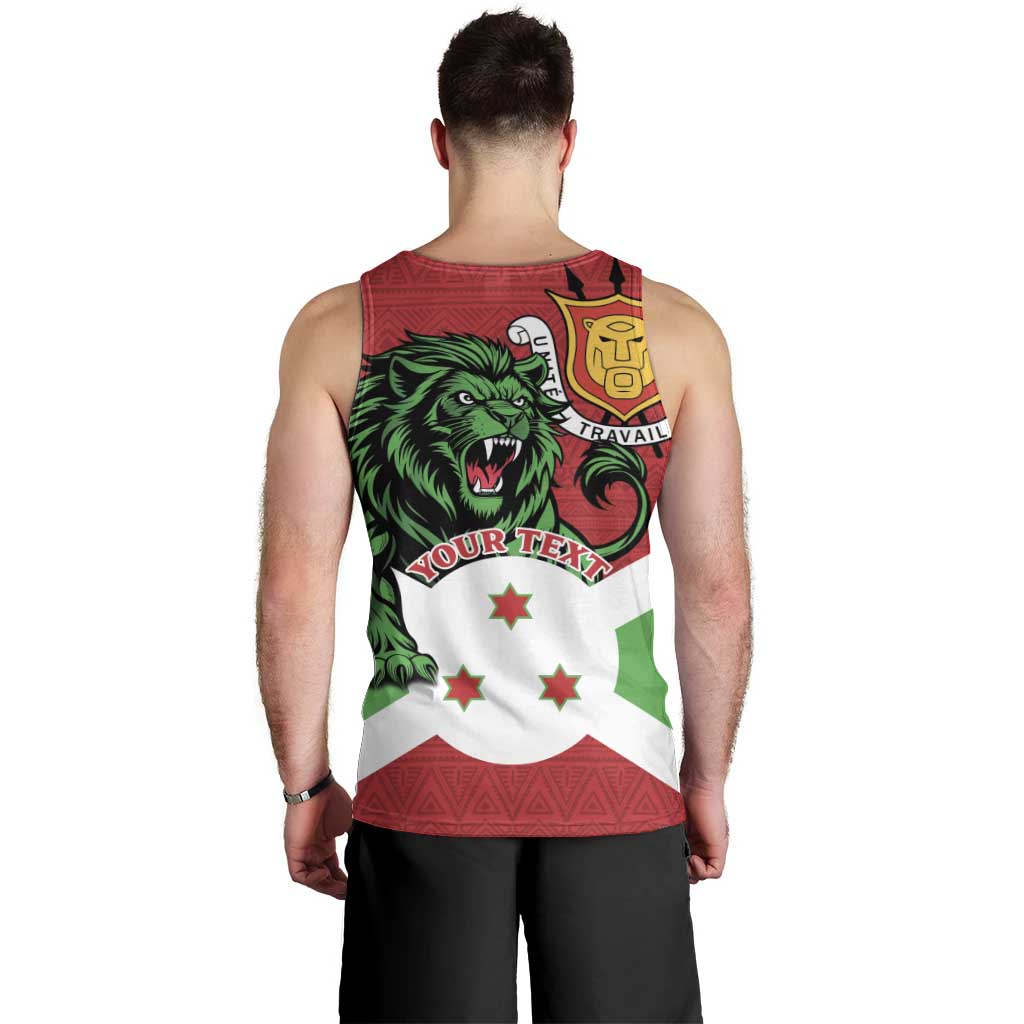 Personalized Burundi Men Tank Top Lion and Coat Of Arms - Flag Style