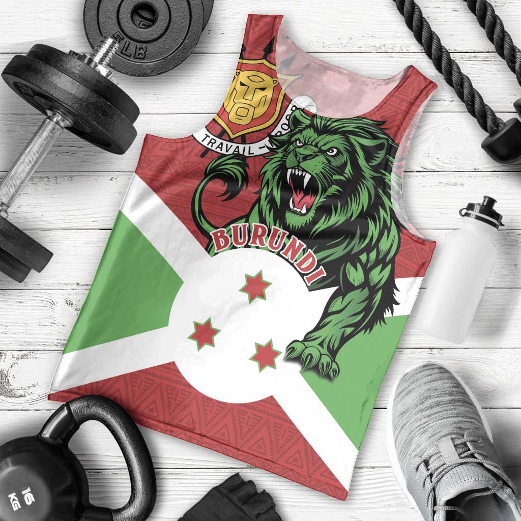 Personalized Burundi Men Tank Top Lion and Coat Of Arms - Flag Style