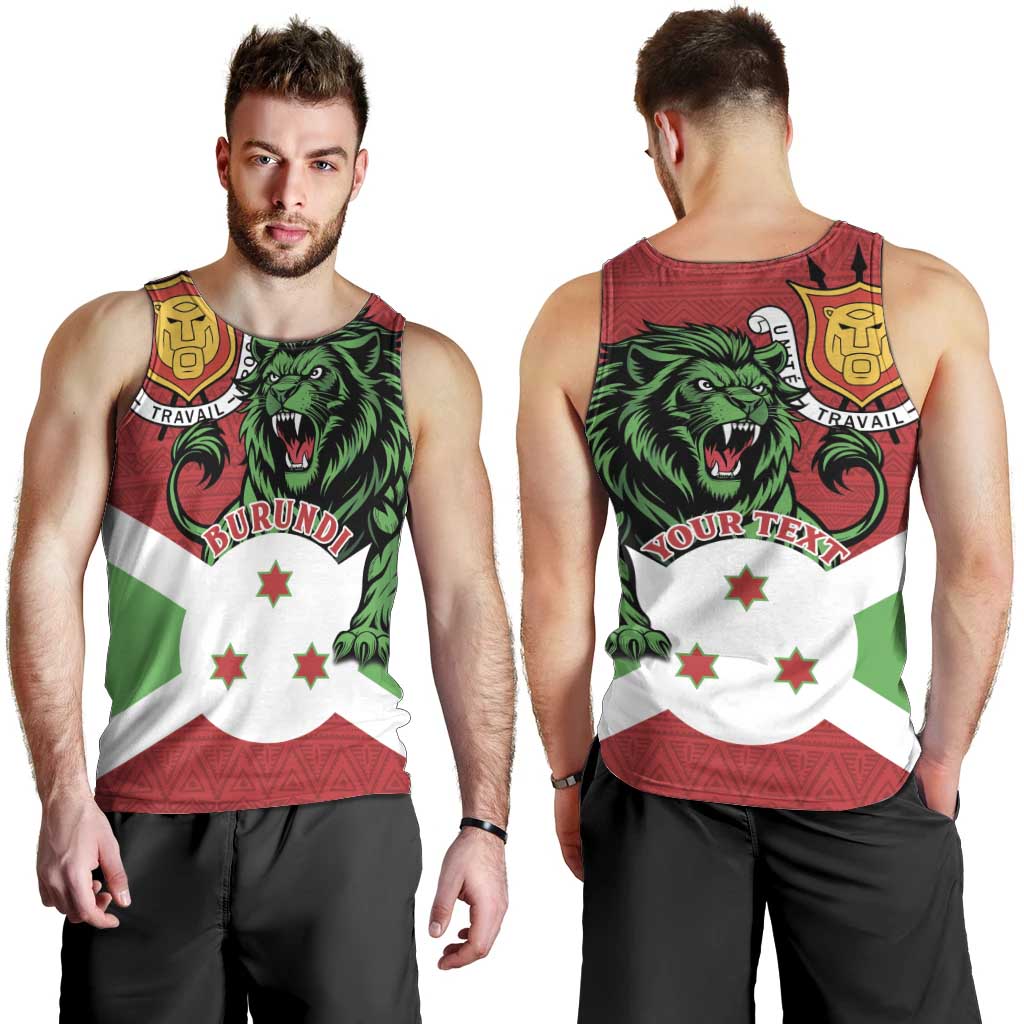 Personalized Burundi Men Tank Top Lion and Coat Of Arms - Flag Style