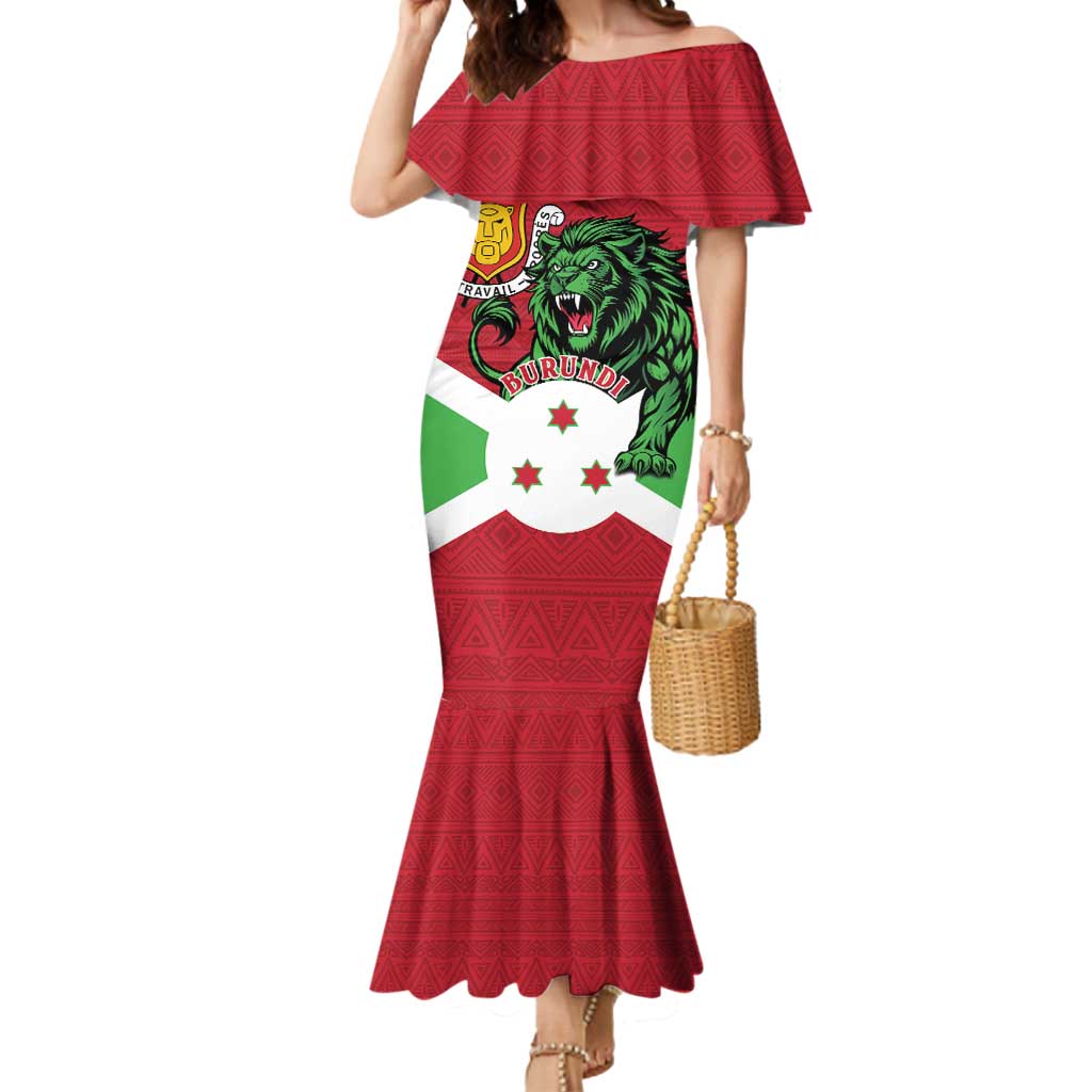 Personalized Burundi Mermaid Dress Lion and Coat Of Arms - Flag Style