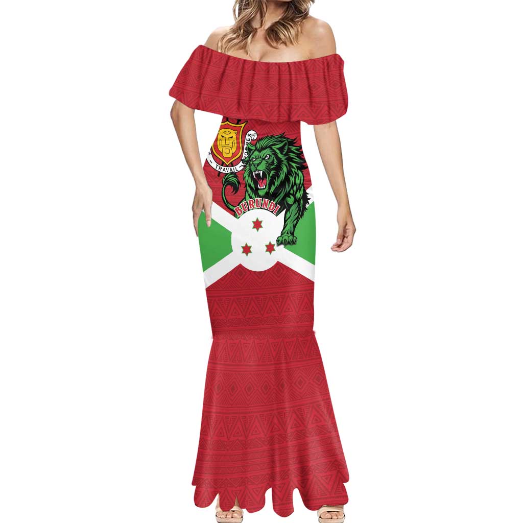 Personalized Burundi Mermaid Dress Lion and Coat Of Arms - Flag Style