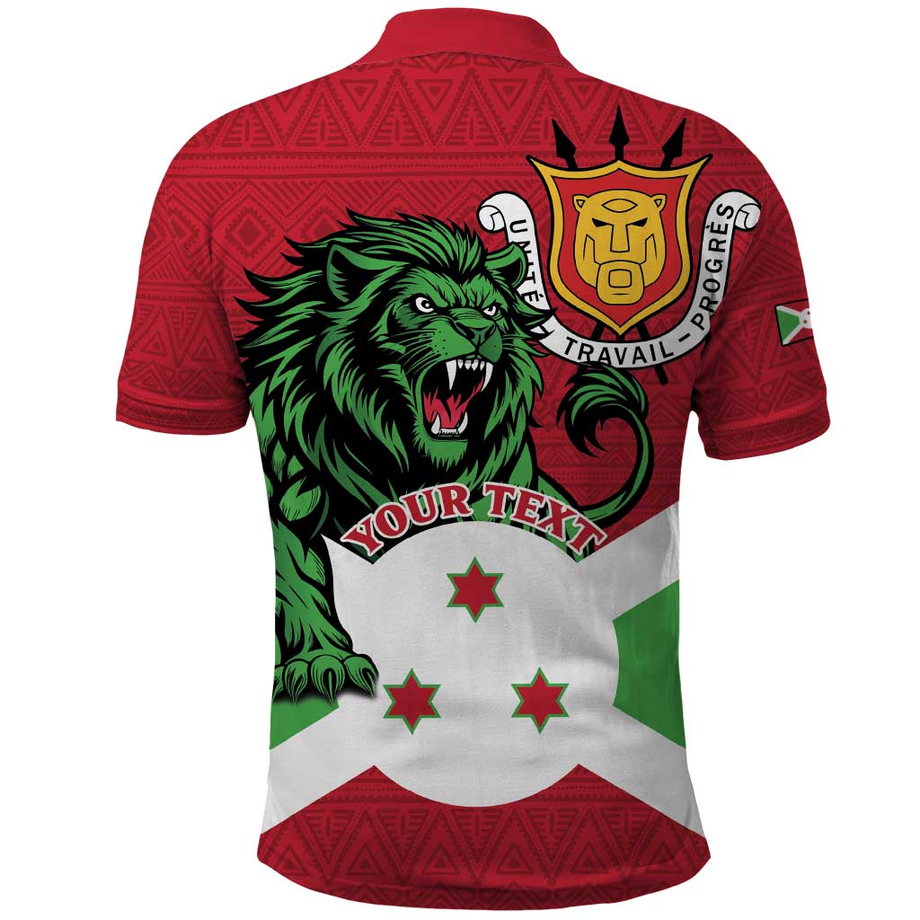 Personalized Burundi Polo Shirt Lion and Coat Of Arms - Flag Style