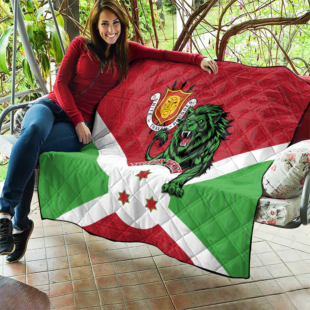 Personalized Burundi Quilt Lion and Coat Of Arms - Flag Style