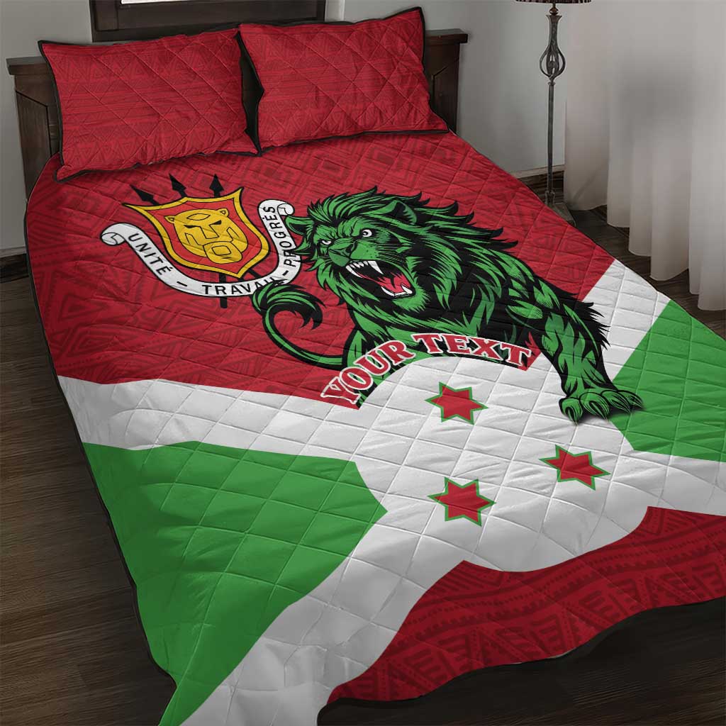 Personalized Burundi Quilt Bed Set Lion and Coat Of Arms - Flag Style