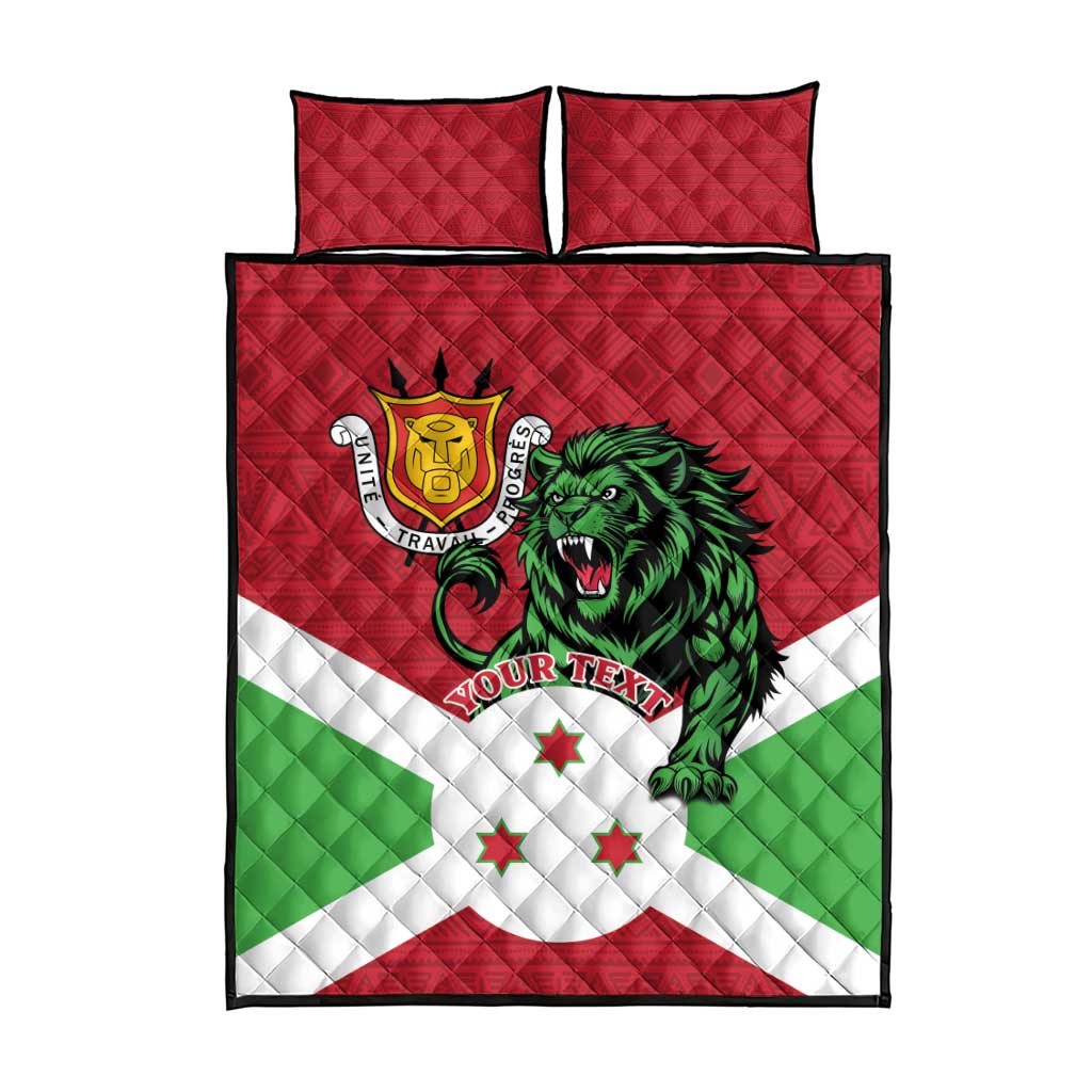 Personalized Burundi Quilt Bed Set Lion and Coat Of Arms - Flag Style