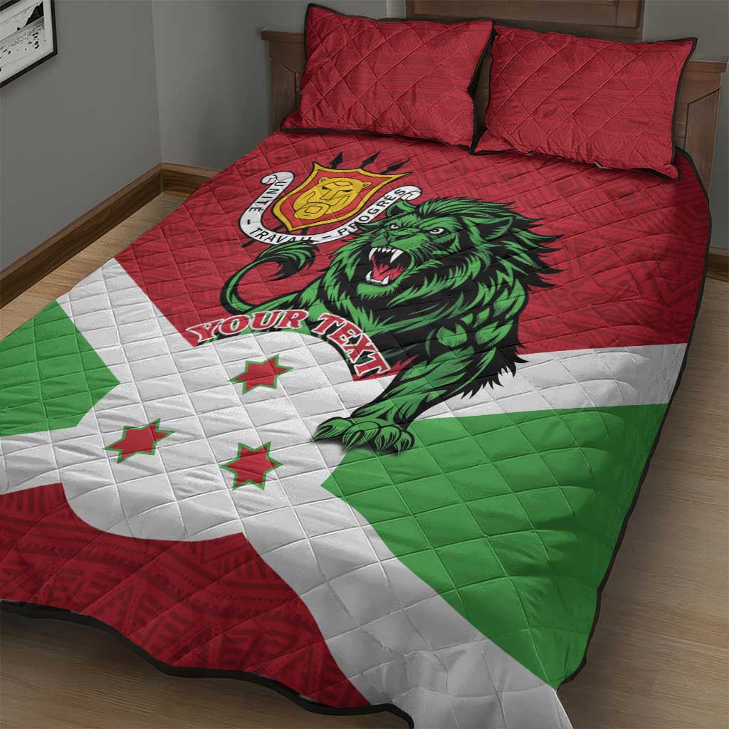 Personalized Burundi Quilt Bed Set Lion and Coat Of Arms - Flag Style