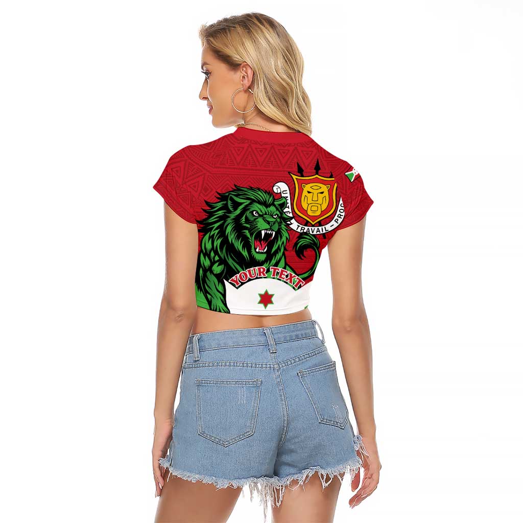Personalized Burundi Raglan Cropped T Shirt Lion and Coat Of Arms - Flag Style