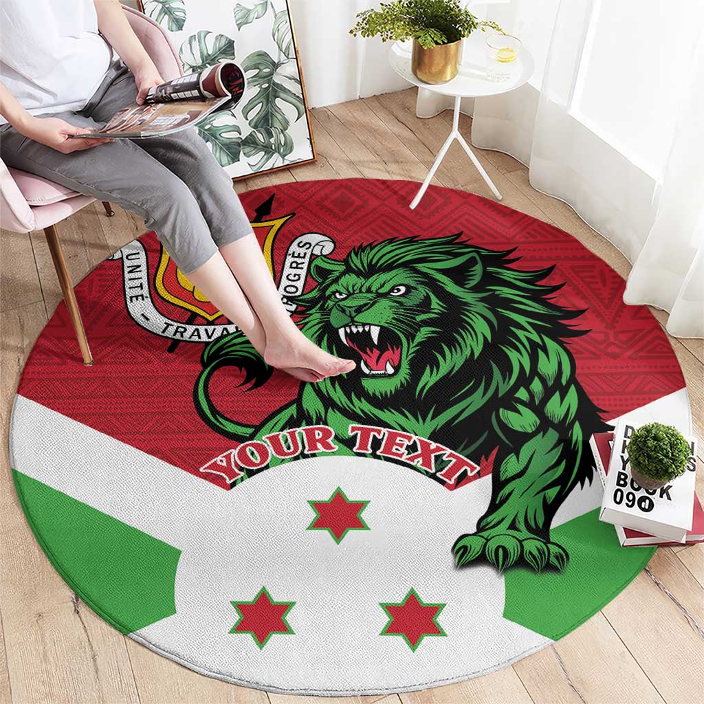 Personalized Burundi Round Carpet Lion and Coat Of Arms - Flag Style