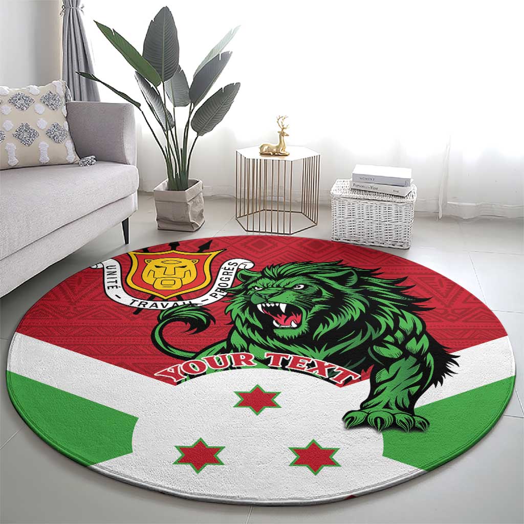 Personalized Burundi Round Carpet Lion and Coat Of Arms - Flag Style
