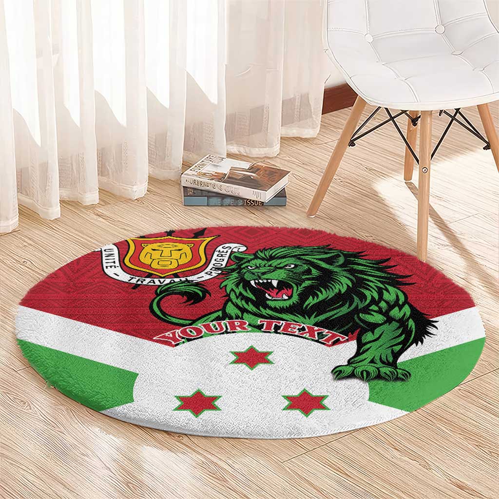 Personalized Burundi Round Carpet Lion and Coat Of Arms - Flag Style
