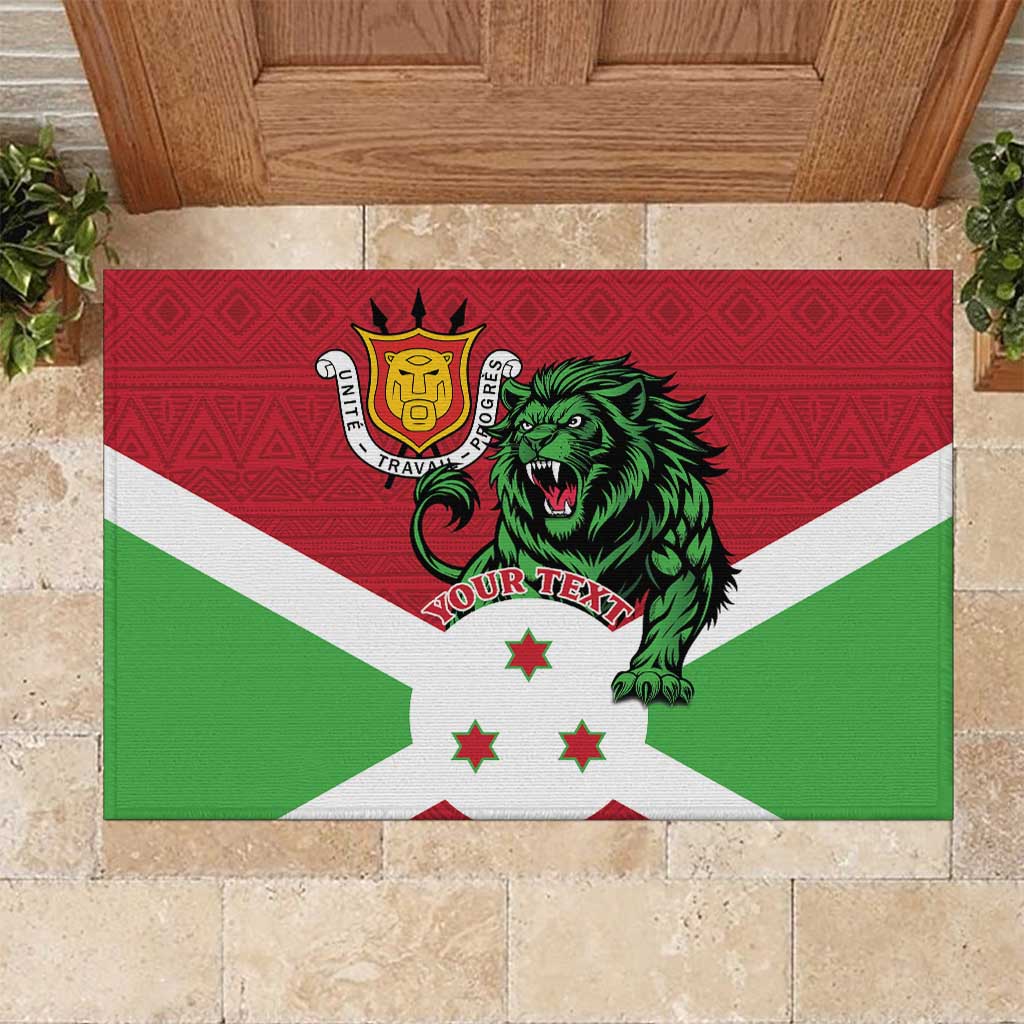 Personalized Burundi Rubber Doormat Lion and Coat Of Arms - Flag Style