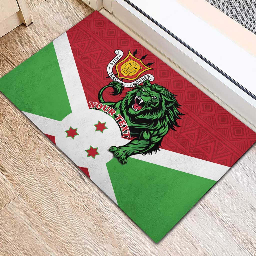 Personalized Burundi Rubber Doormat Lion and Coat Of Arms - Flag Style