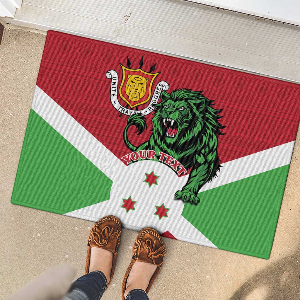 Personalized Burundi Rubber Doormat Lion and Coat Of Arms - Flag Style