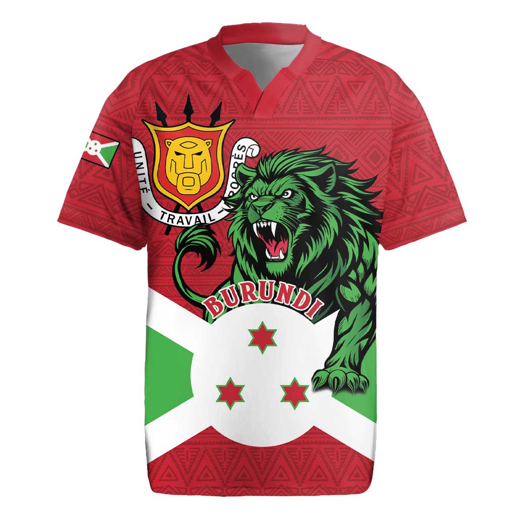 Personalized Burundi Rugby Jersey Lion and Coat Of Arms - Flag Style