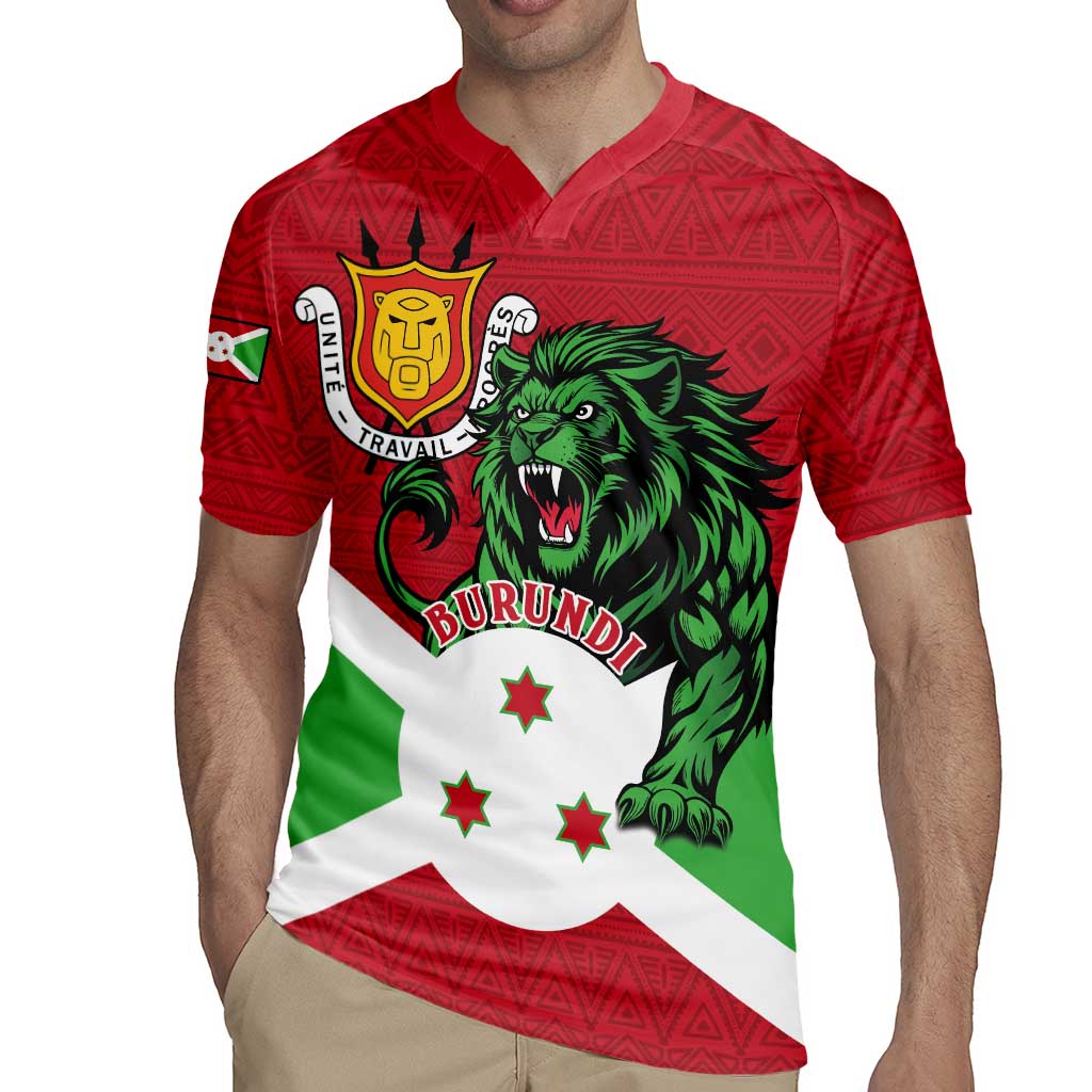 Personalized Burundi Rugby Jersey Lion and Coat Of Arms - Flag Style