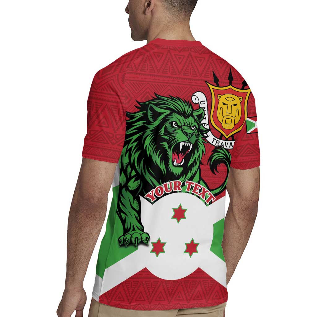 Personalized Burundi Rugby Jersey Lion and Coat Of Arms - Flag Style