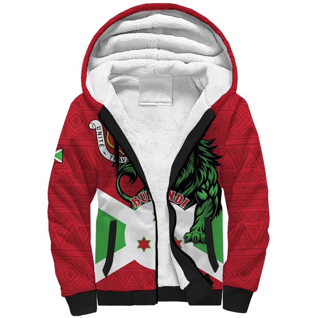 Personalized Burundi Sherpa Hoodie Lion and Coat Of Arms - Flag Style