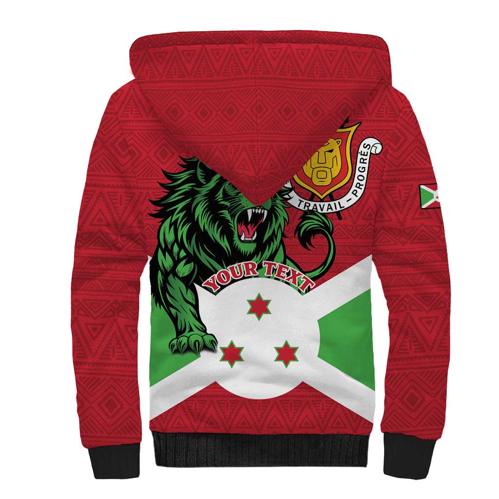 Personalized Burundi Sherpa Hoodie Lion and Coat Of Arms - Flag Style