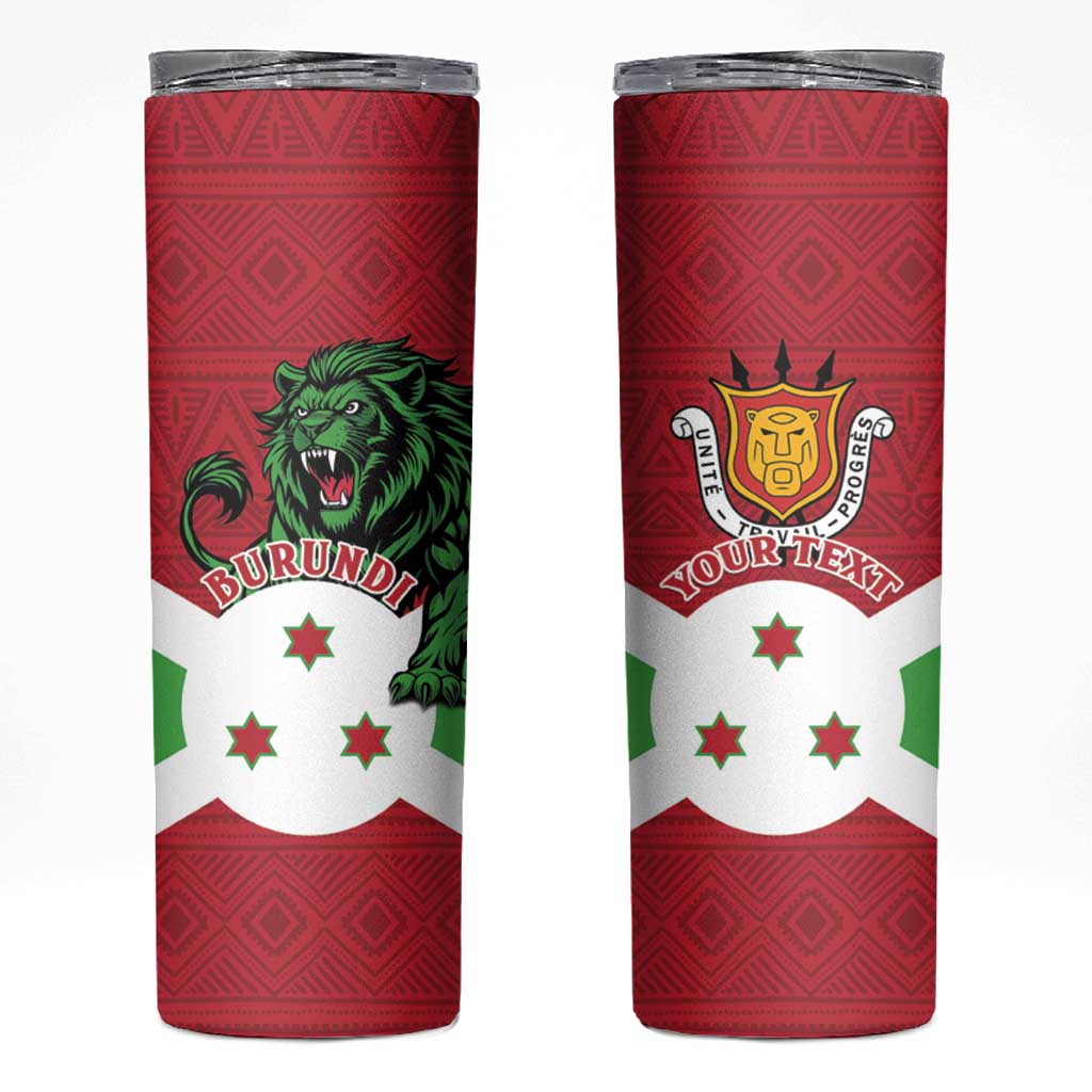 Personalized Burundi Skinny Tumbler Lion and Coat Of Arms - Flag Style