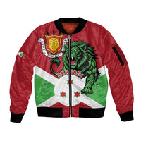 Personalized Burundi Sleeve Zip Bomber Jacket Lion and Coat Of Arms - Flag Style