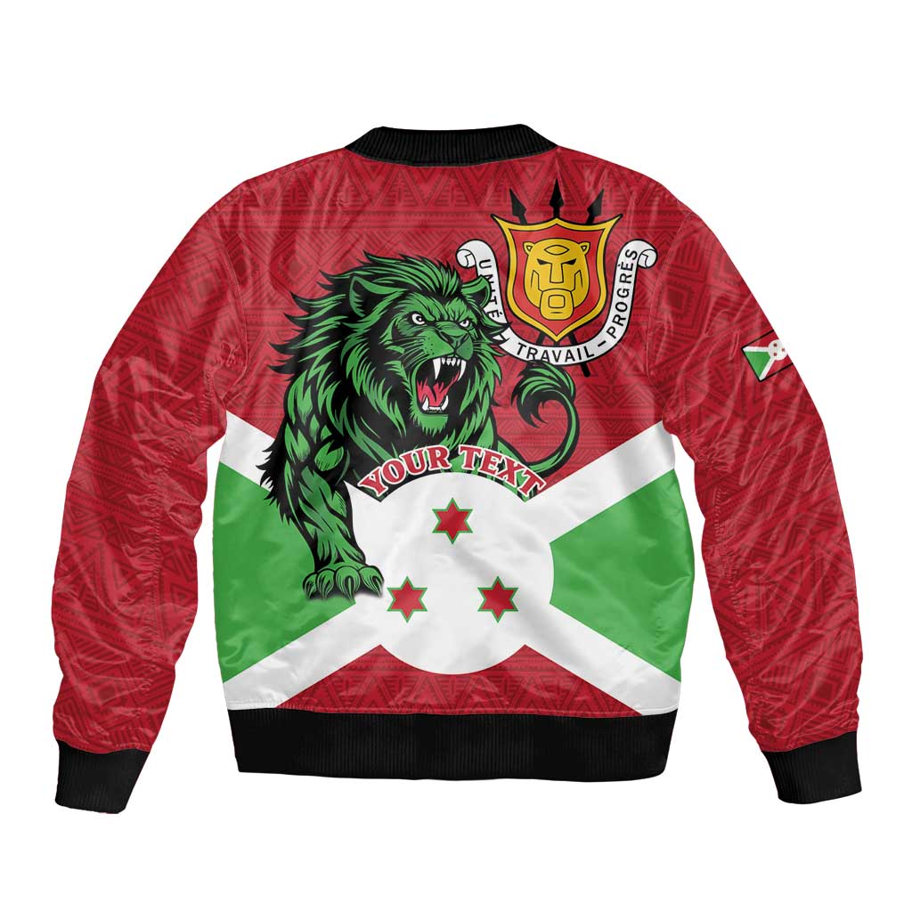 Personalized Burundi Sleeve Zip Bomber Jacket Lion and Coat Of Arms - Flag Style