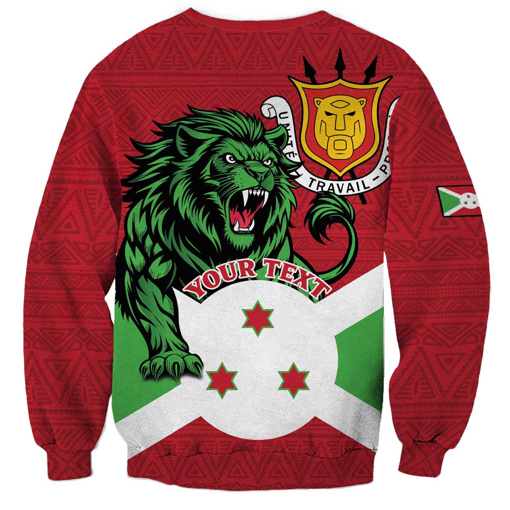 Personalized Burundi Sweatshirt Lion and Coat Of Arms - Flag Style