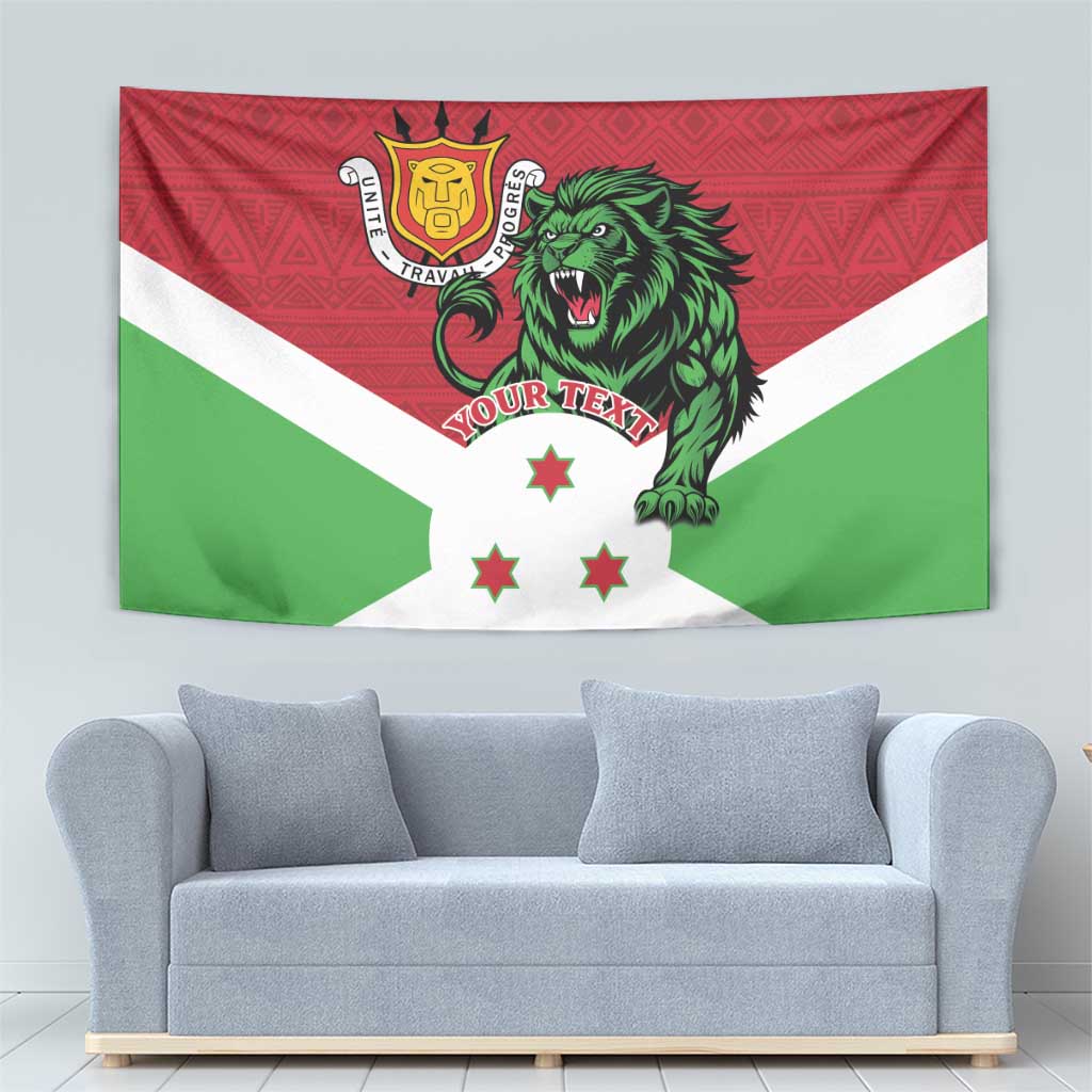Personalized Burundi Tapestry Lion and Coat Of Arms - Flag Style