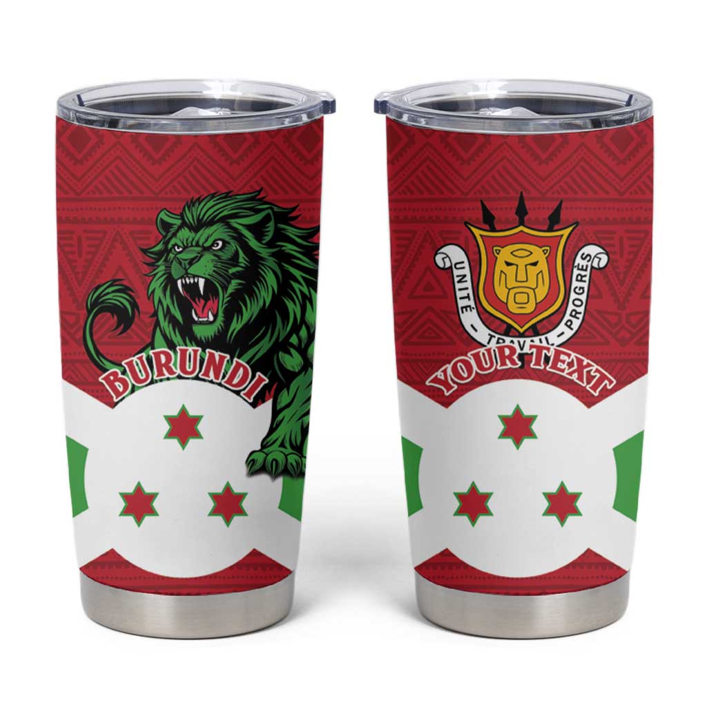 Personalized Burundi Tumbler Cup Lion and Coat Of Arms - Flag Style