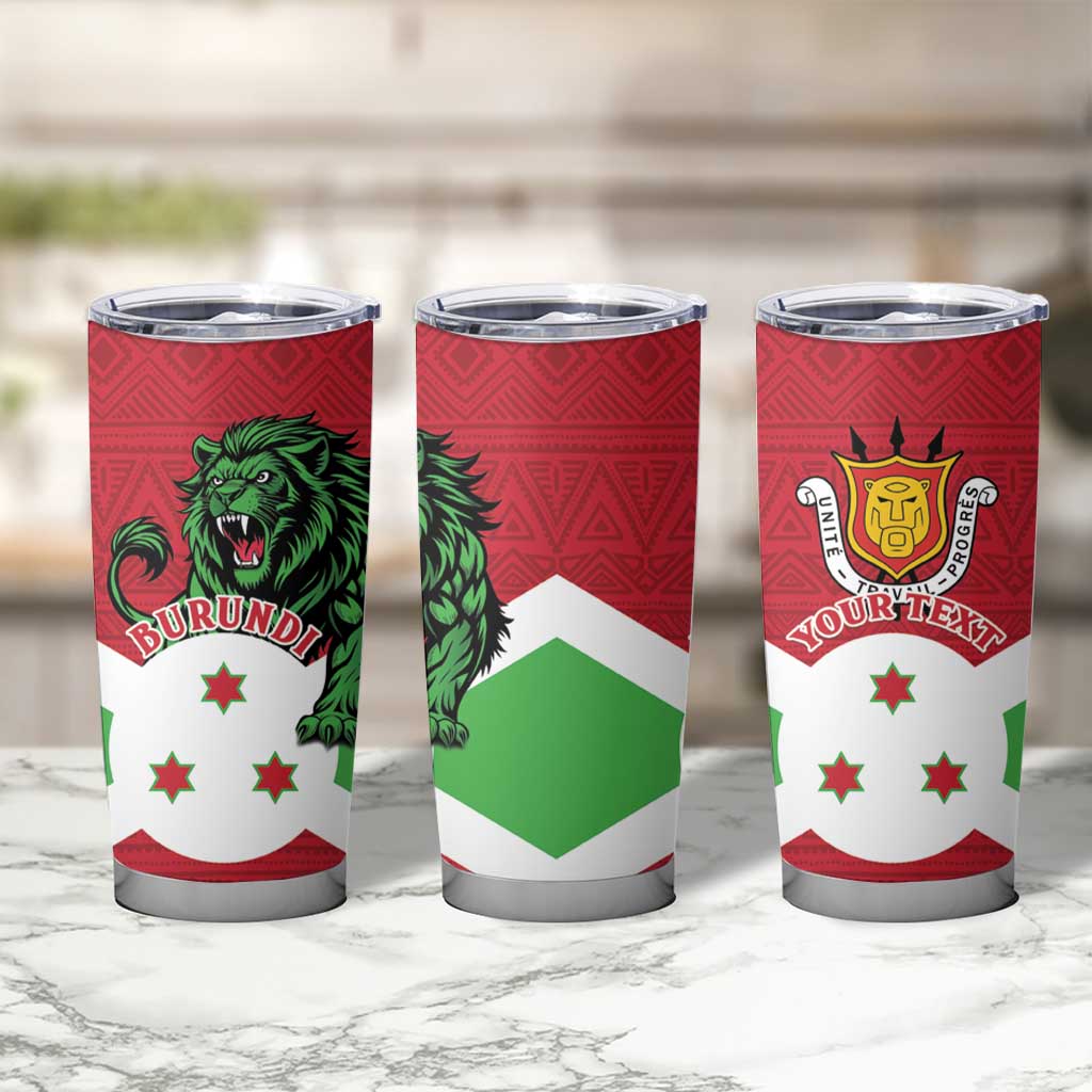Personalized Burundi Tumbler Cup Lion and Coat Of Arms - Flag Style