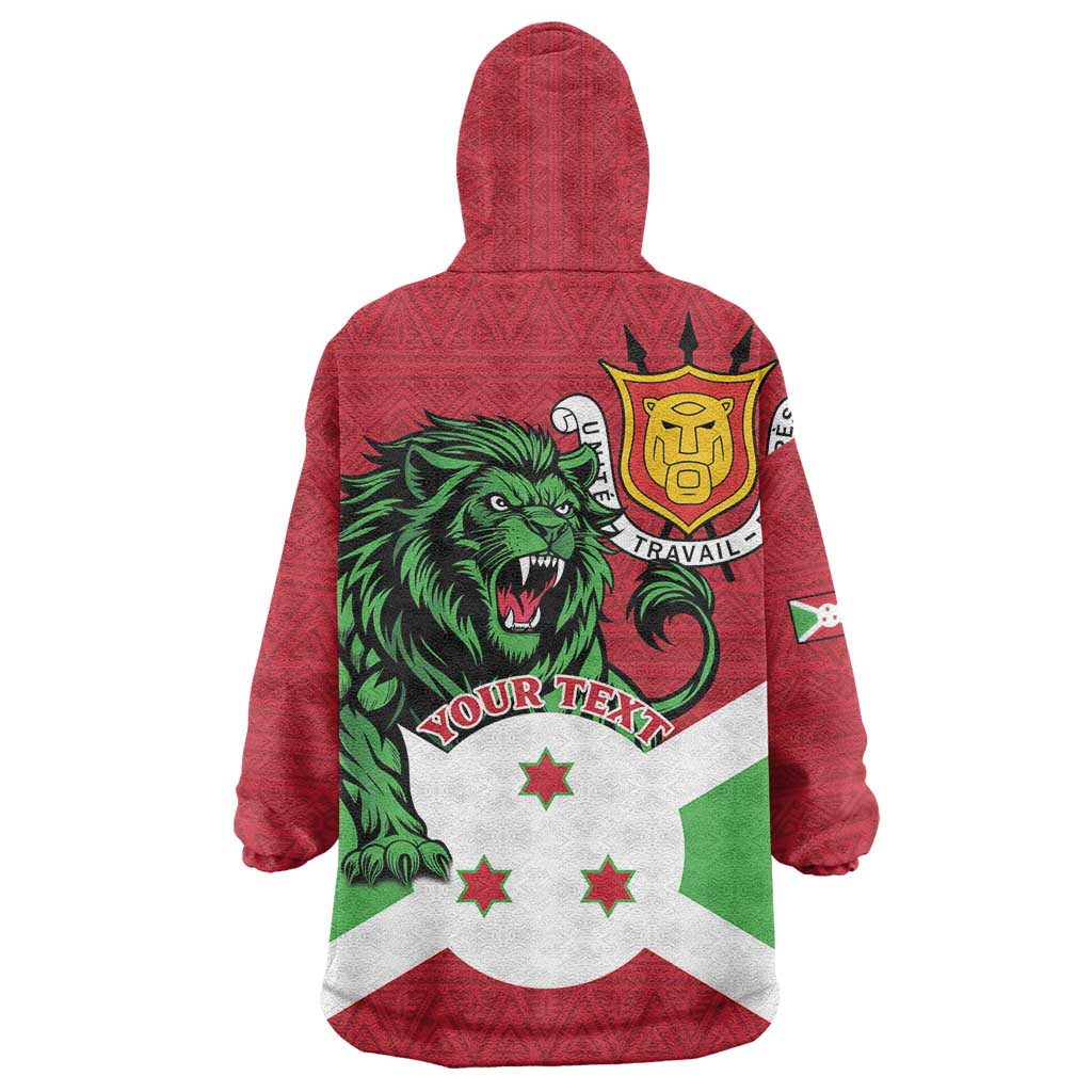 Personalized Burundi Wearable Blanket Hoodie Lion and Coat Of Arms - Flag Style
