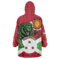 Personalized Burundi Wearable Blanket Hoodie Lion and Coat Of Arms - Flag Style