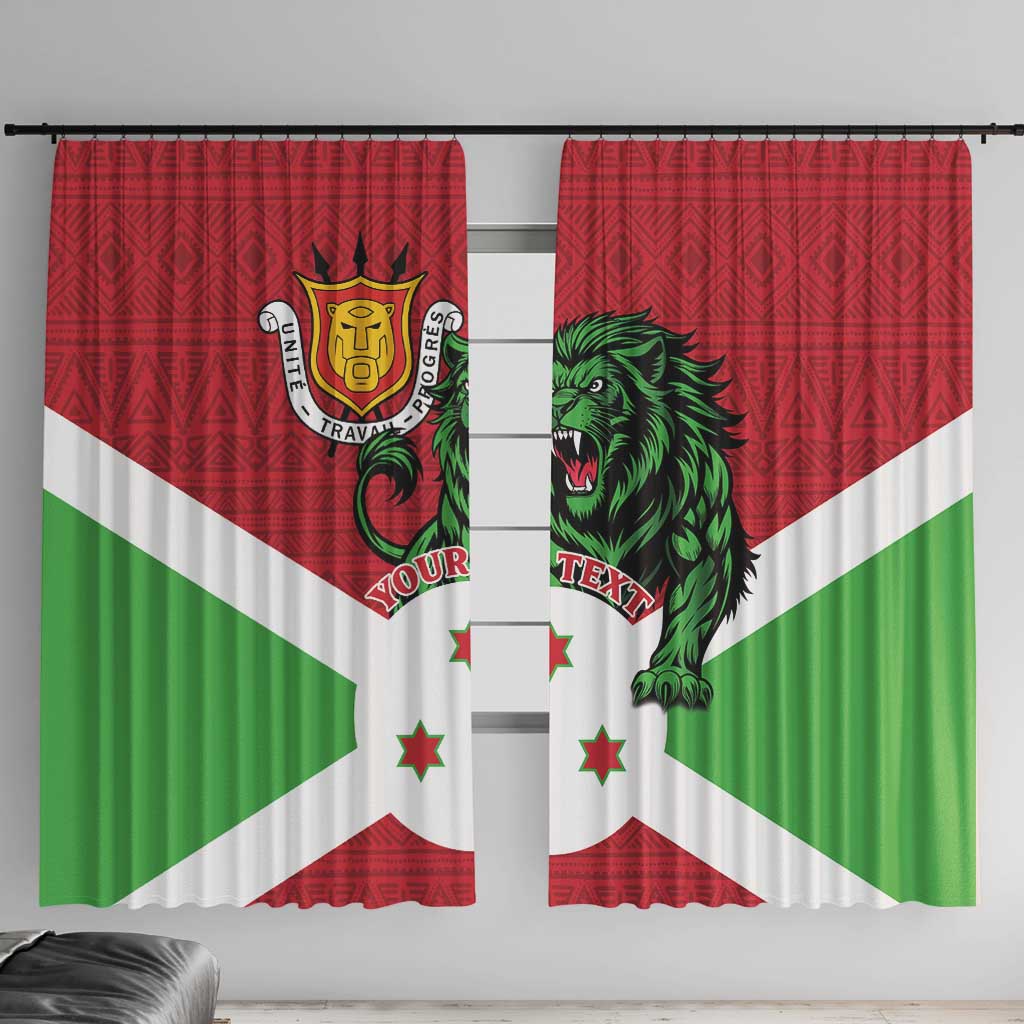 Personalized Burundi Window Curtain Lion and Coat Of Arms - Flag Style