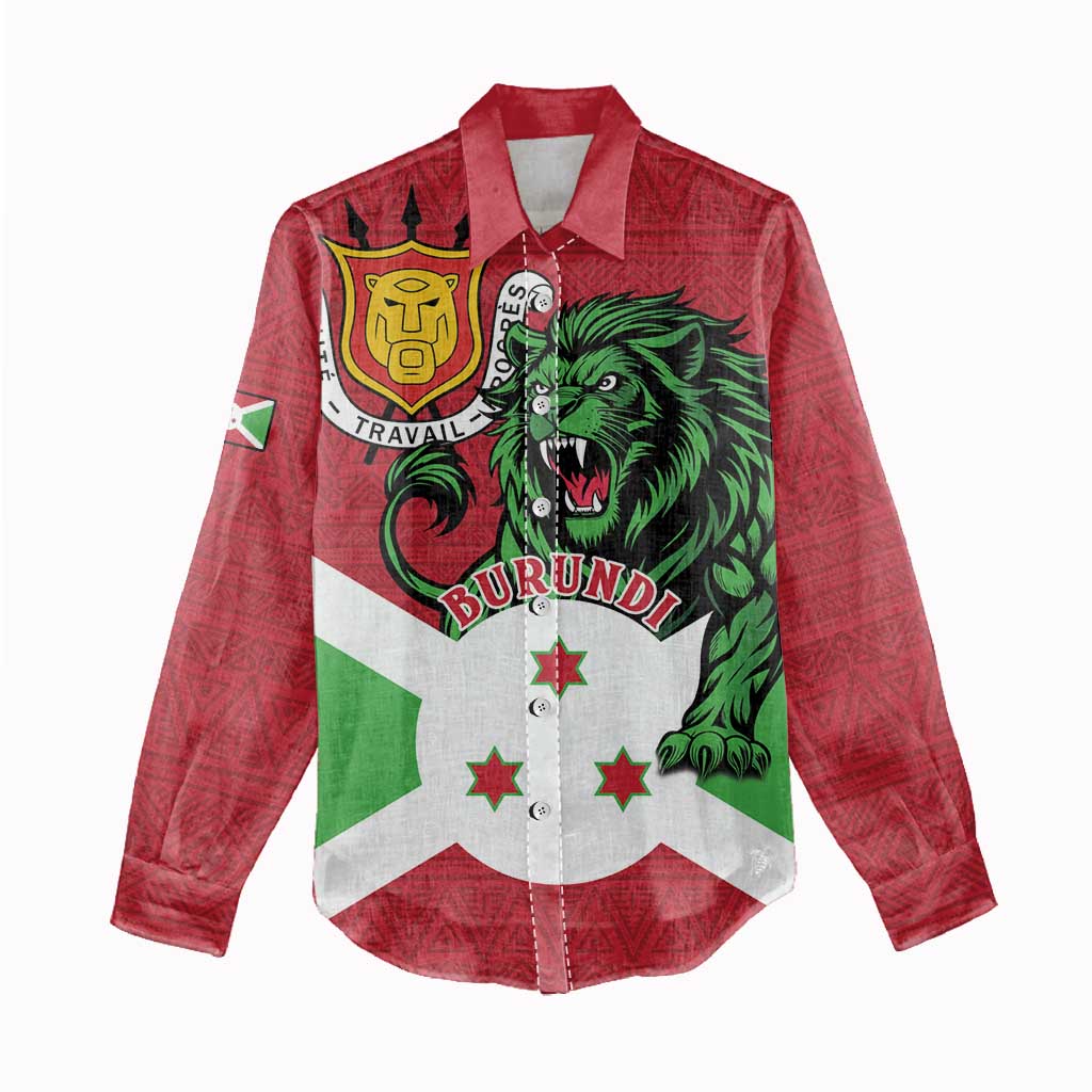 Personalized Burundi Women Casual Shirt Lion and Coat Of Arms - Flag Style