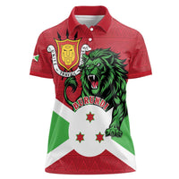 Personalized Burundi Women Polo Shirt Lion and Coat Of Arms - Flag Style