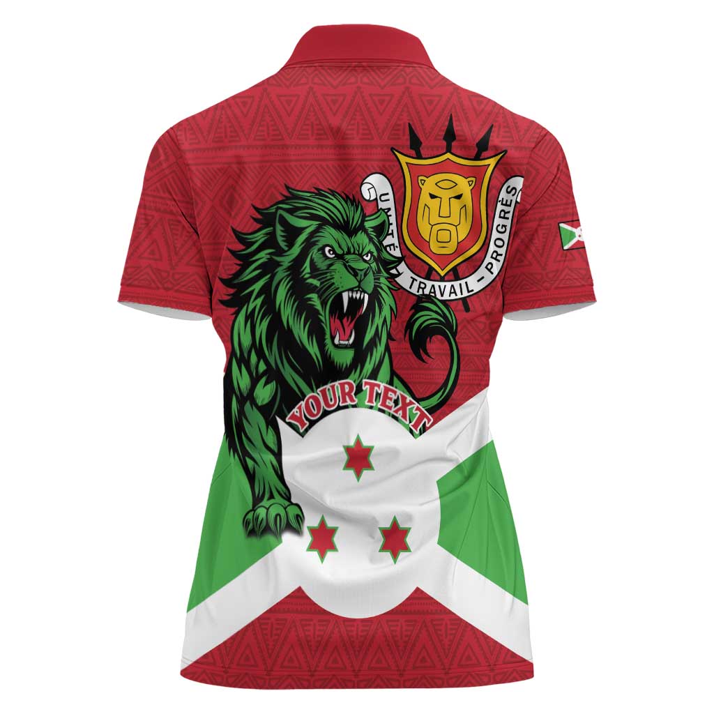 Personalized Burundi Women Polo Shirt Lion and Coat Of Arms - Flag Style