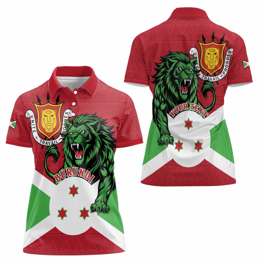 Personalized Burundi Women Polo Shirt Lion and Coat Of Arms - Flag Style