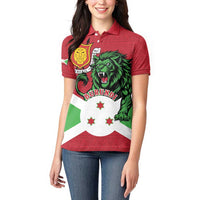 Personalized Burundi Women Polo Shirt Lion and Coat Of Arms - Flag Style