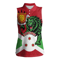 Personalized Burundi Women Sleeveless Polo Shirt Lion and Coat Of Arms - Flag Style