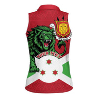 Personalized Burundi Women Sleeveless Polo Shirt Lion and Coat Of Arms - Flag Style