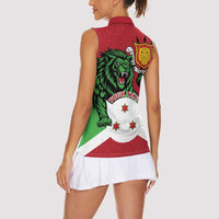 Personalized Burundi Women Sleeveless Polo Shirt Lion and Coat Of Arms - Flag Style