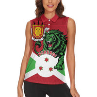 Personalized Burundi Women Sleeveless Polo Shirt Lion and Coat Of Arms - Flag Style