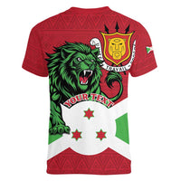 Personalized Burundi Women V-Neck T-Shirt Lion and Coat Of Arms - Flag Style