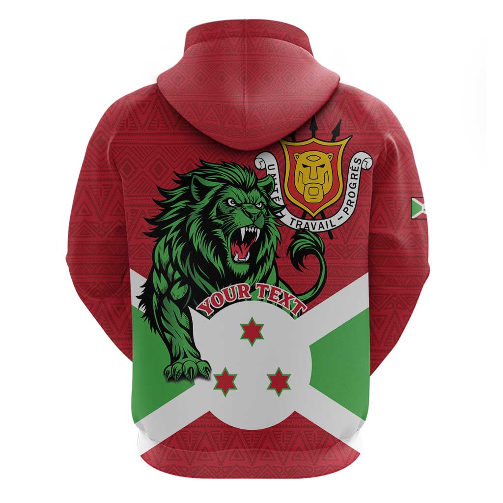 Personalized Burundi Zip Hoodie Lion and Coat Of Arms - Flag Style