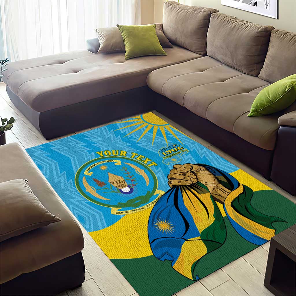 Personalized Rwanda Independence Day Area Rug Coat Of Arms Imigongo Pattern