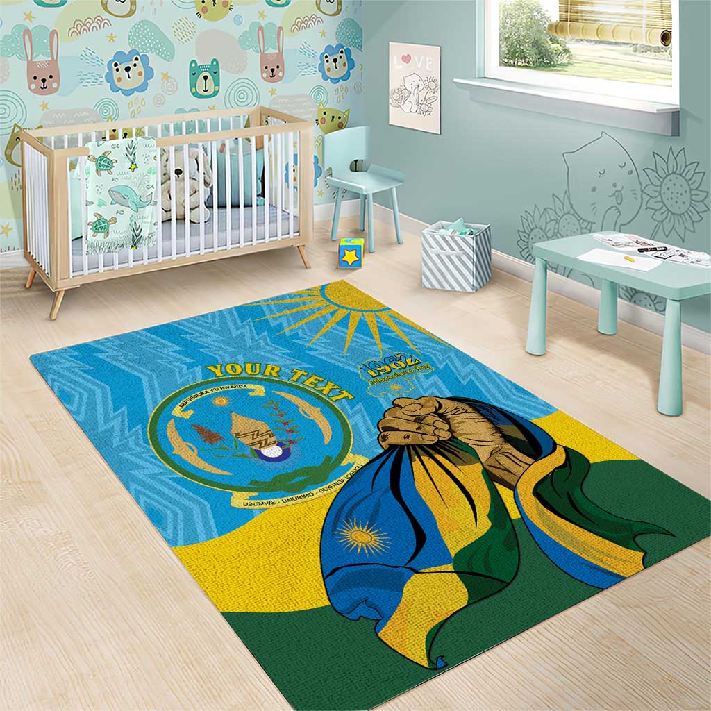 Personalized Rwanda Independence Day Area Rug Coat Of Arms Imigongo Pattern
