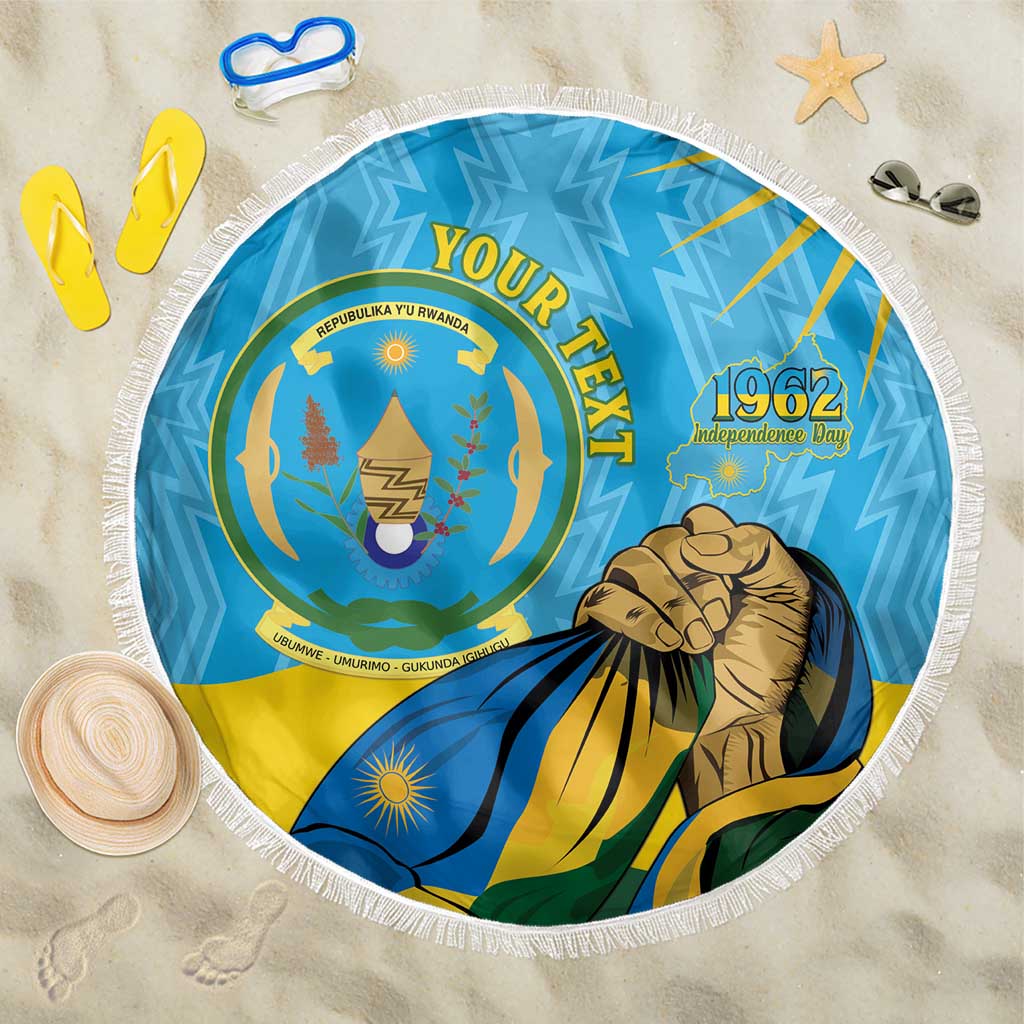 Personalized Rwanda Independence Day Beach Blanket Coat Of Arms Imigongo Pattern
