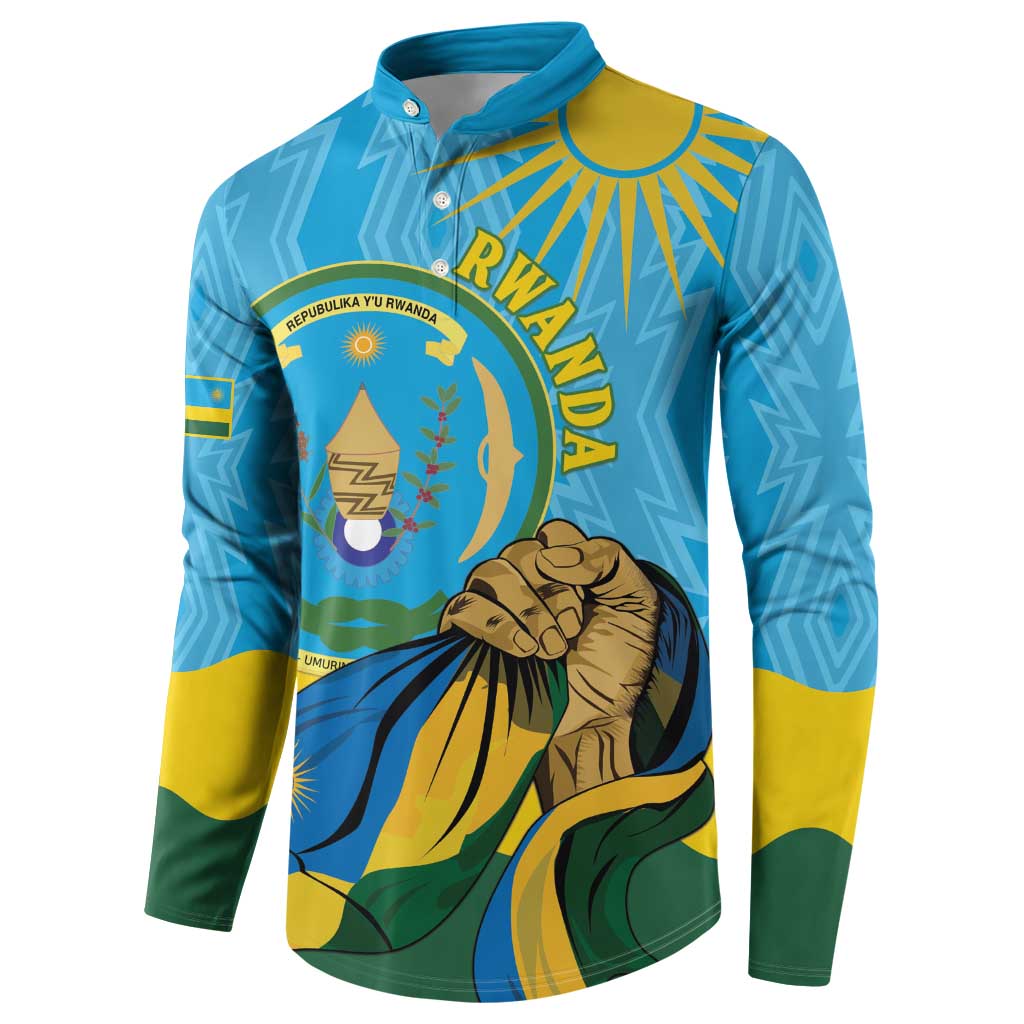 Personalized Rwanda Independence Day Button Sweatshirt Coat Of Arms Imigongo Pattern