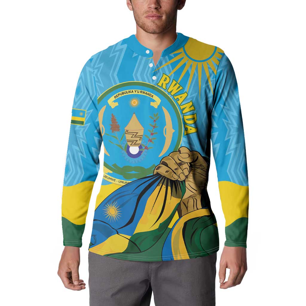 Personalized Rwanda Independence Day Button Sweatshirt Coat Of Arms Imigongo Pattern