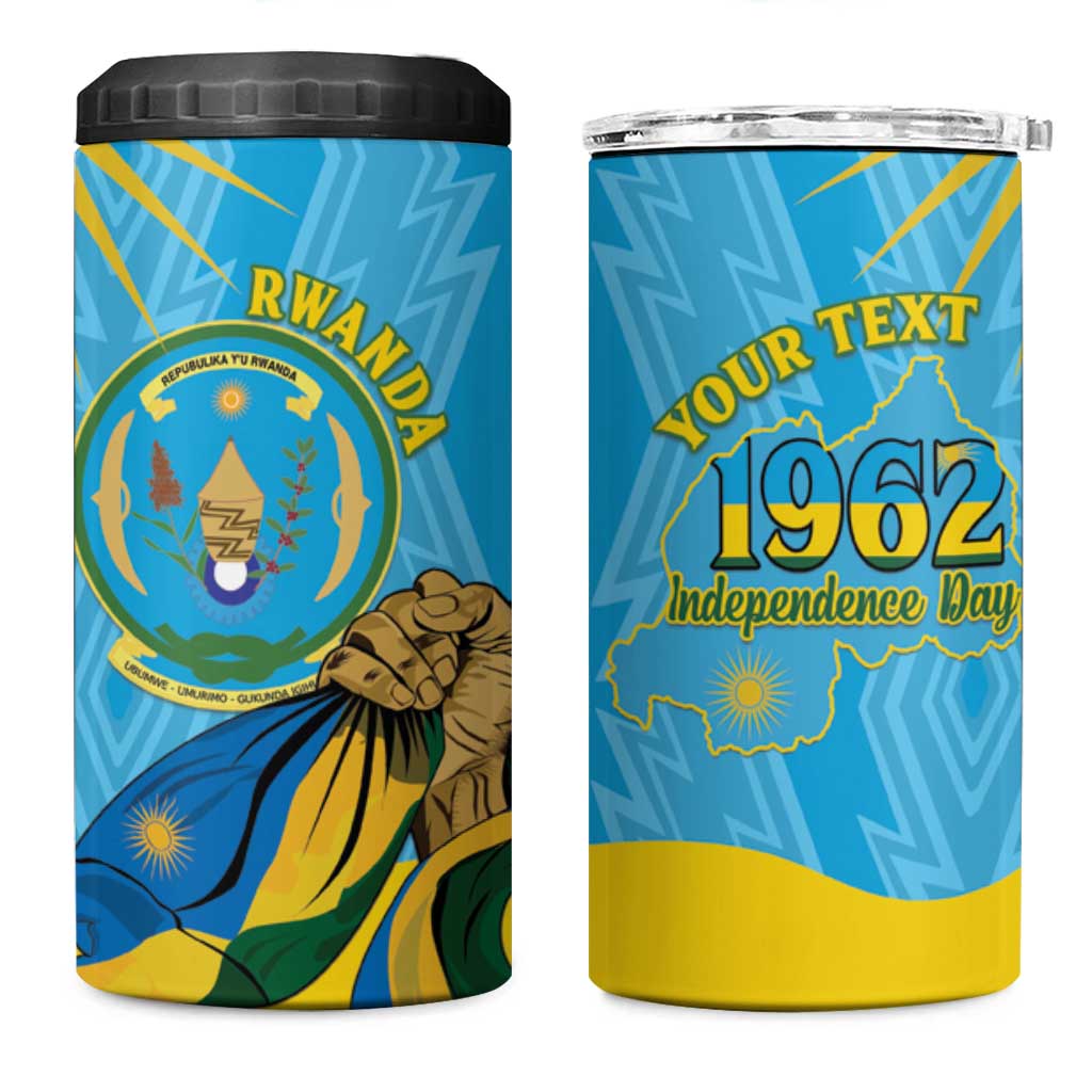 Personalized Rwanda Independence Day 4 in 1 Can Cooler Tumbler Coat Of Arms Imigongo Pattern